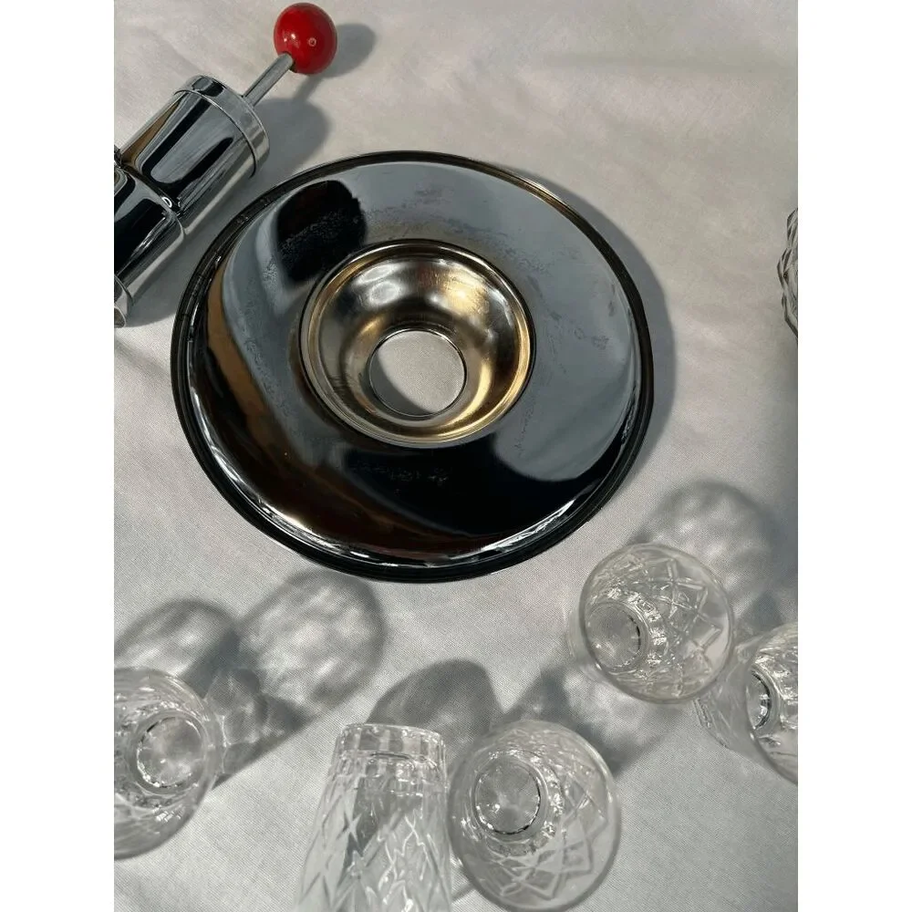 Park Sherman Revolving Pump Decanter With 6 Glasses, Liquor, Bourbon, Bar